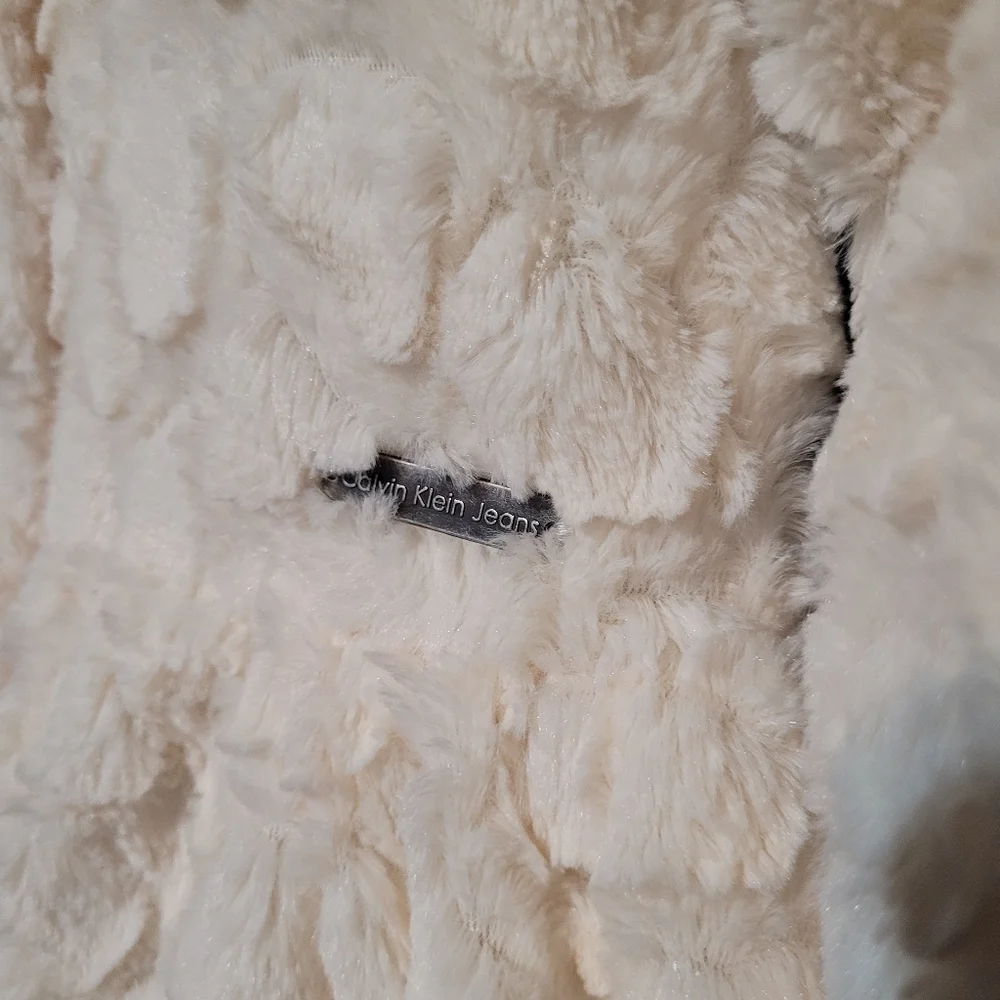 Calvin Klein Cream Faux Fur Girls Jacket